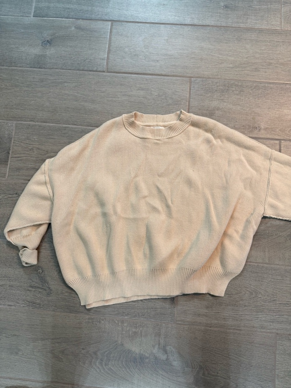 Pink Lily Cream Crewneck Sweater - Relaxed Boxy Fit